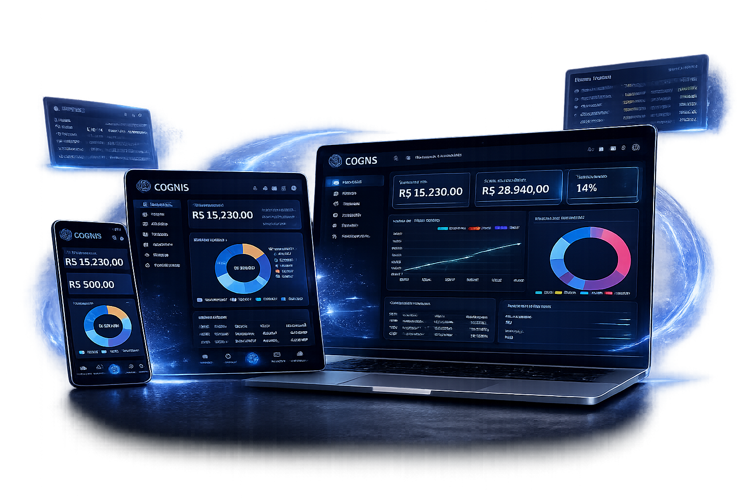 Cognis ERP em laptop, tablet e celular